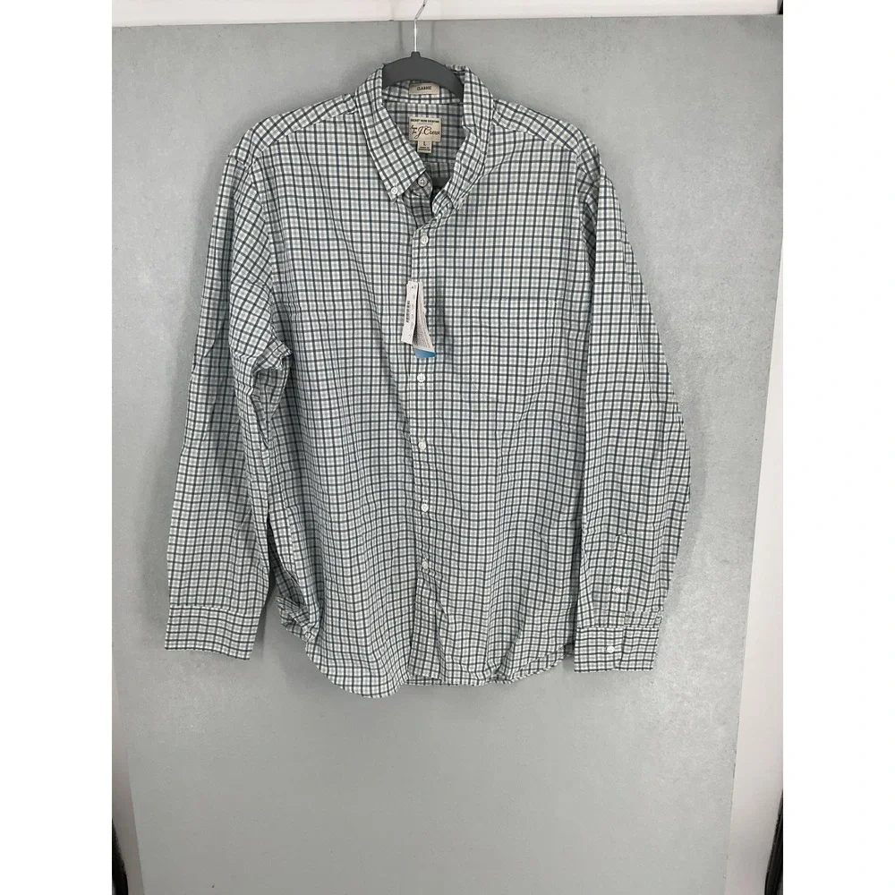 J. Crew Mens Secret Wash Shirt Classic Gingham Blue White Large